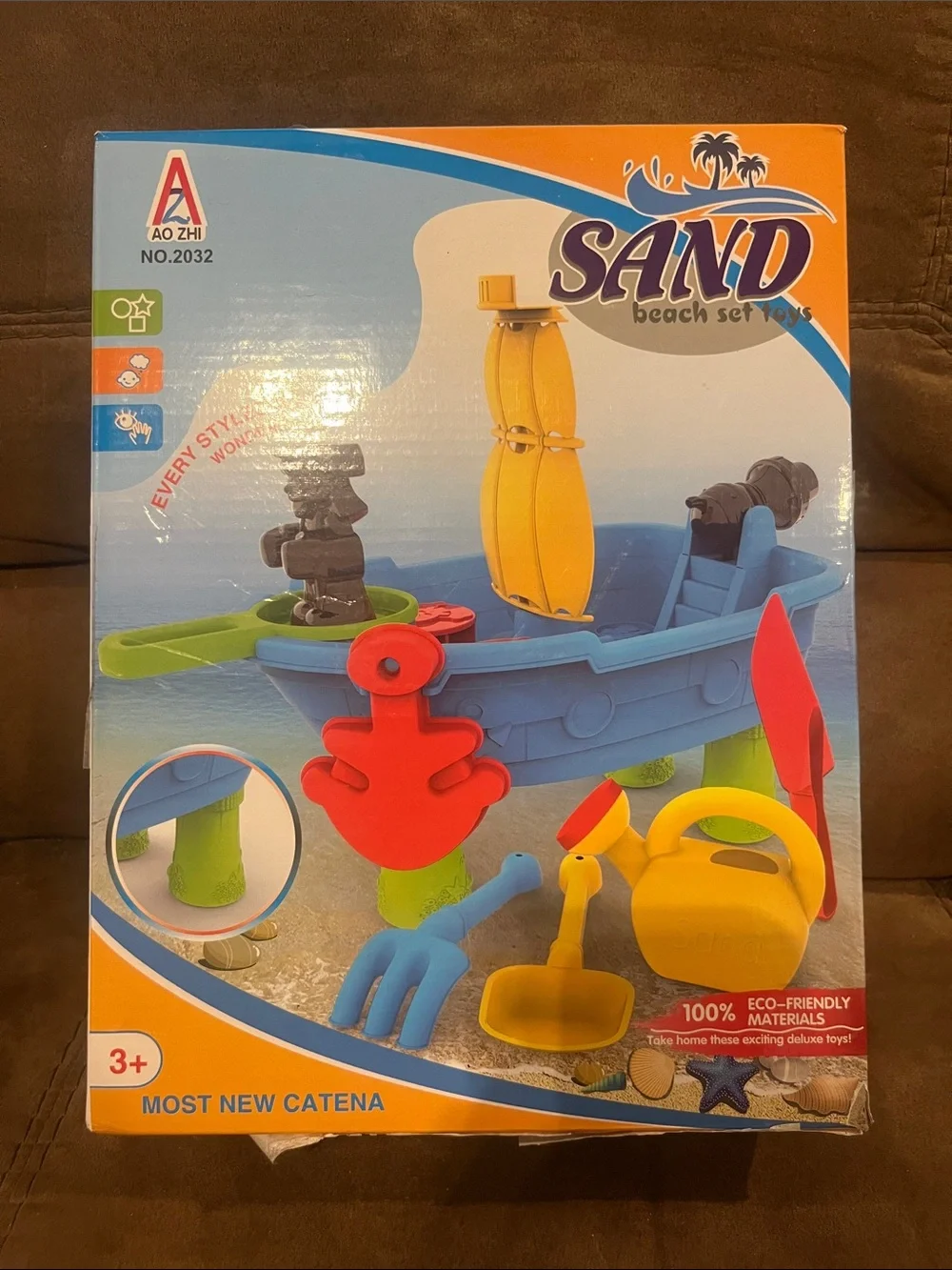 Blue Boat Sand Play Set with Yellow and Red Accessories